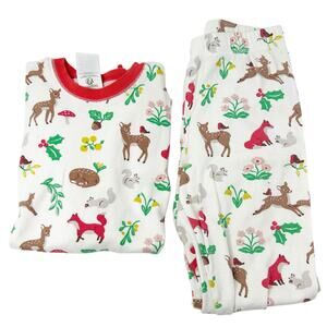 Mini Boden Kids Deer Woodland Mushroom‎ Animal Print Cotton Pajama Set Size 10Y